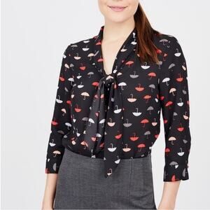 NEW MODCLOTH Cheery Umbrella Print Tie Neck Blouse Top Size 2X